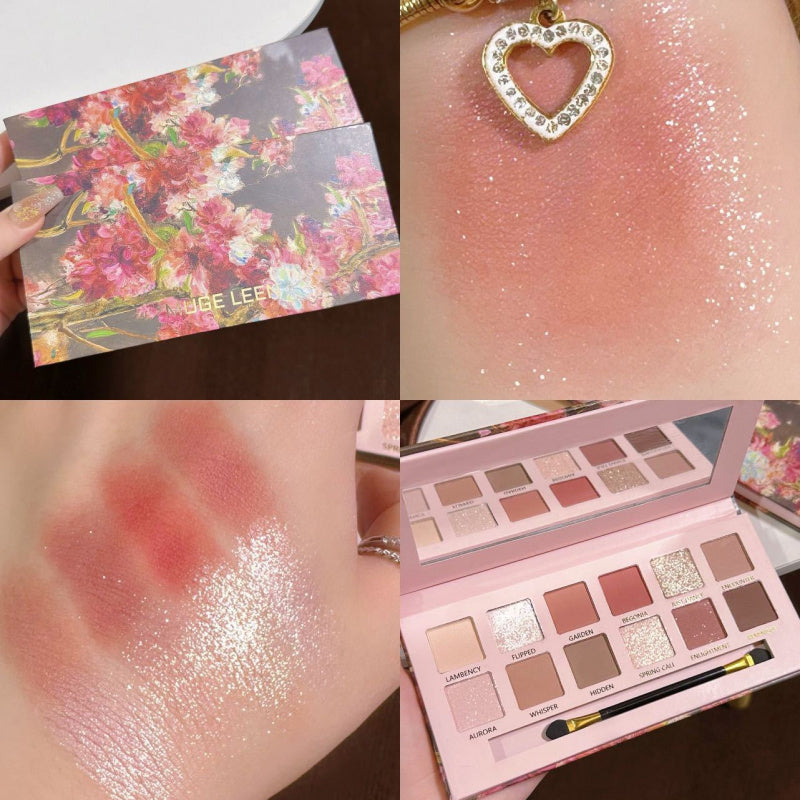 Factory Supply Direct Sales 12 Colors Begonia Flower Oil Painting Style Pink Brown Eyeshadow Plate