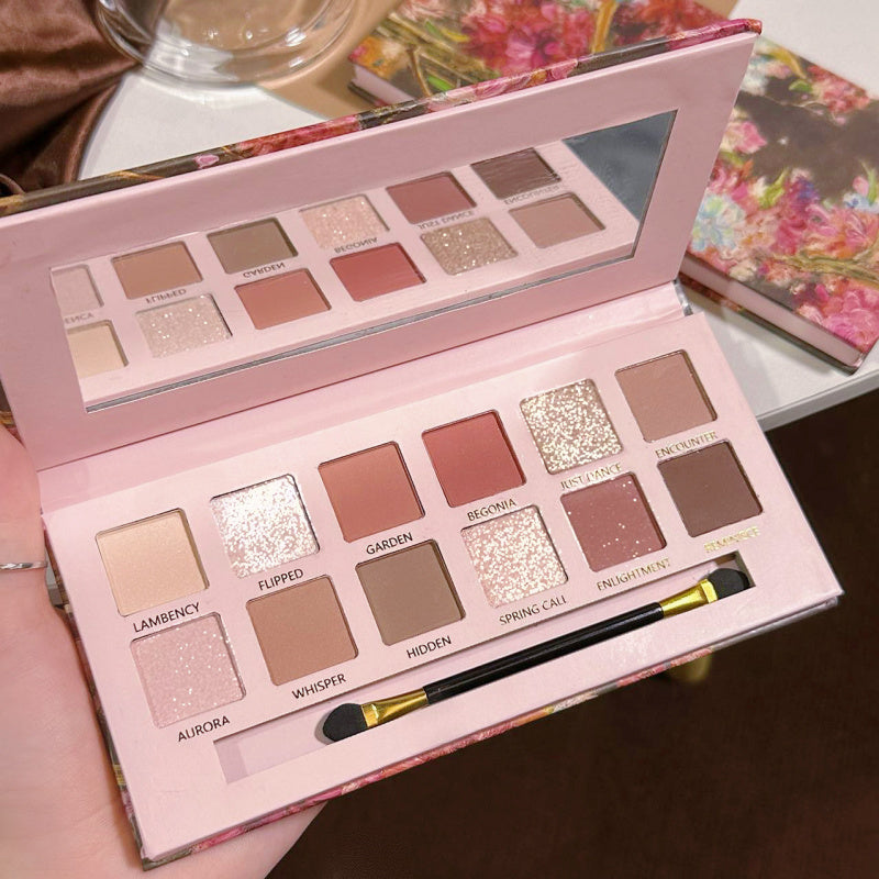 Factory Supply Direct Sales 12 Colors Begonia Flower Oil Painting Style Pink Brown Eyeshadow Plate
