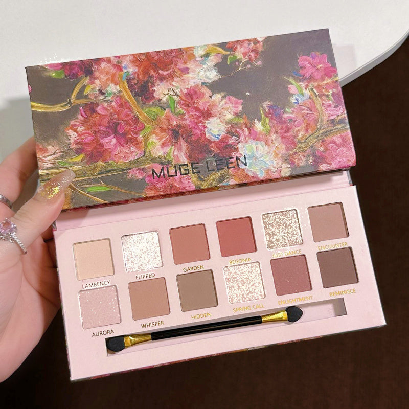 Factory Supply Direct Sales 12 Colors Begonia Flower Oil Painting Style Pink Brown Eyeshadow Plate