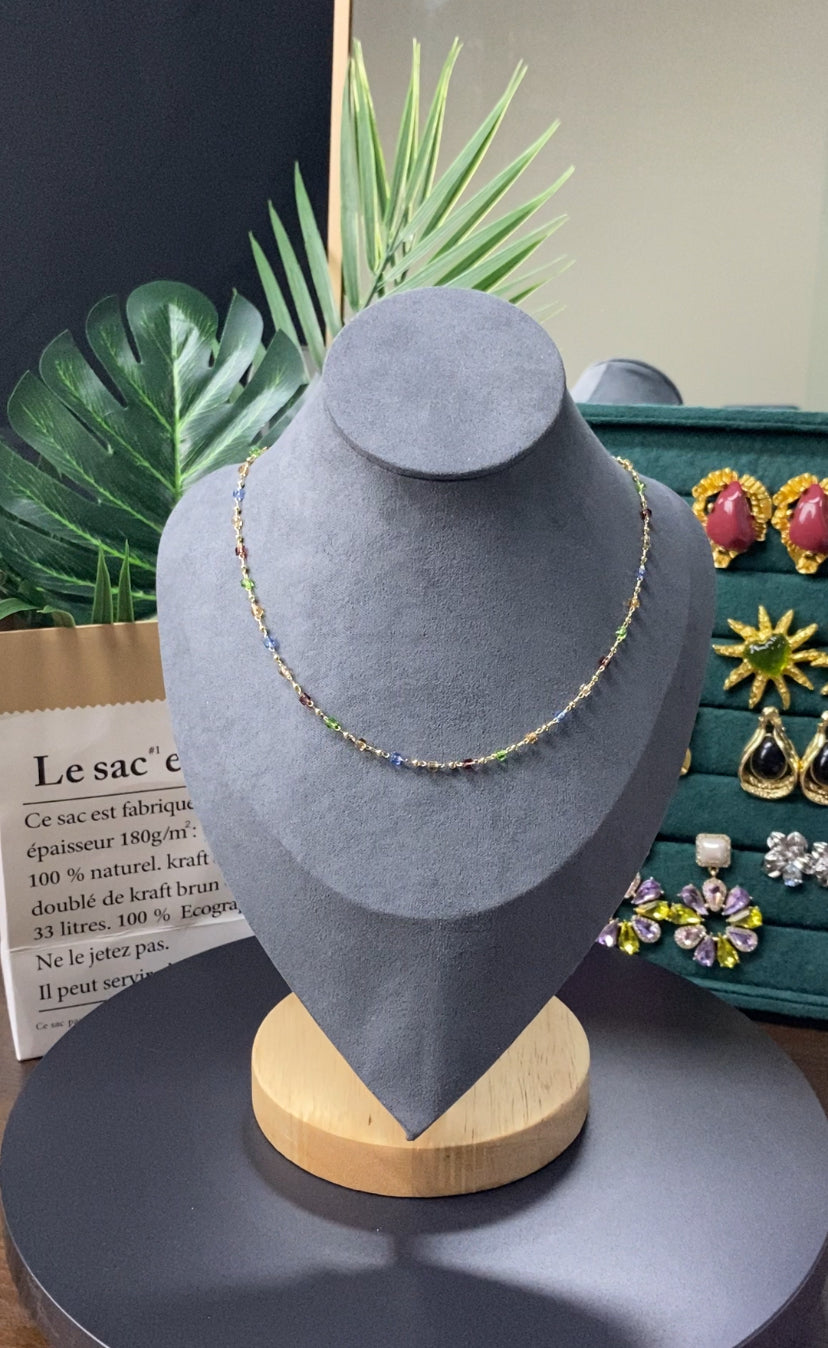 Colourful crystal beads new collarbone chain summer niche design sense simple choker necklace female