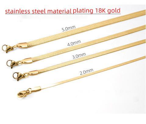 RSD Fashion Titanium Steel Blade Chain Lock Bone Necklace 18K Gold Plated Stainless Steel Wide Flat Necklace