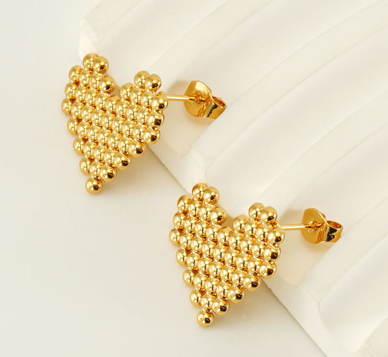 RSD Titanium steel round bead earrings female niche design stainless steel square love earrings triangle earrings