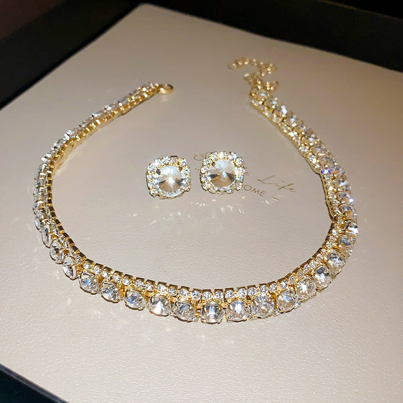 RSD zircon emerald square earrings necklace two-piece set trend elegant set female