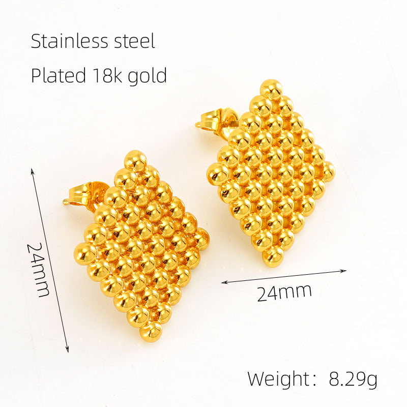 RSD Titanium steel round bead earrings female niche design stainless steel square love earrings triangle earrings