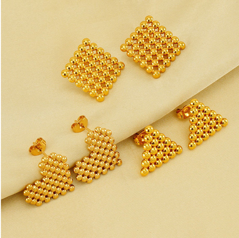 RSD Titanium steel round bead earrings female niche design stainless steel square love earrings triangle earrings