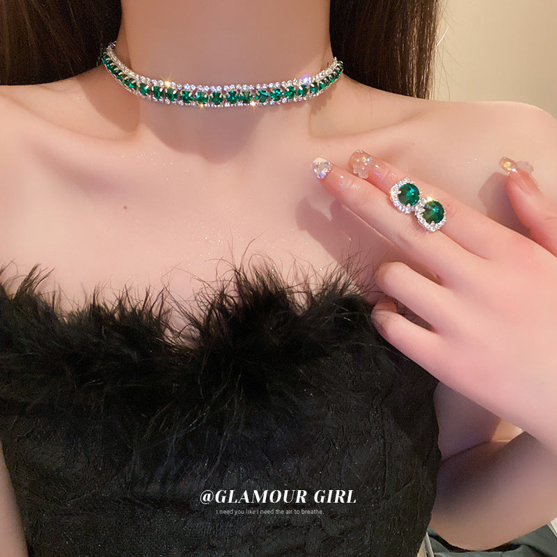 RSD zircon emerald square earrings necklace two-piece set trend elegant set female