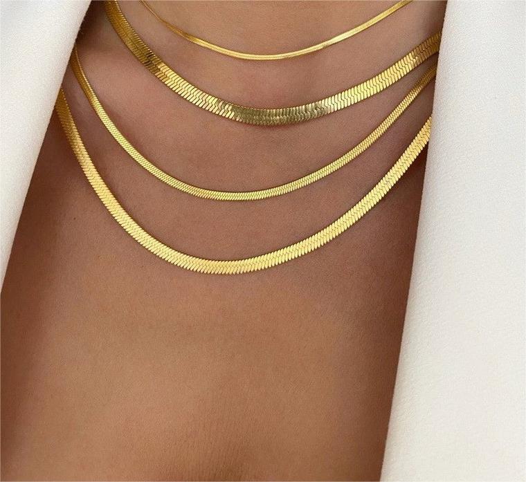 RSD Fashion Titanium Steel Blade Chain Lock Bone Necklace 18K Gold Plated Stainless Steel Wide Flat Necklace