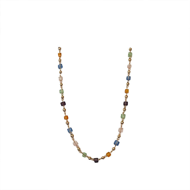 Colourful crystal beads new collarbone chain summer niche design sense simple choker necklace female
