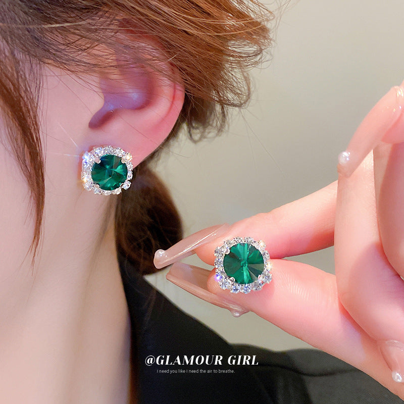 RSD zircon emerald square earrings necklace two-piece set trend elegant set female