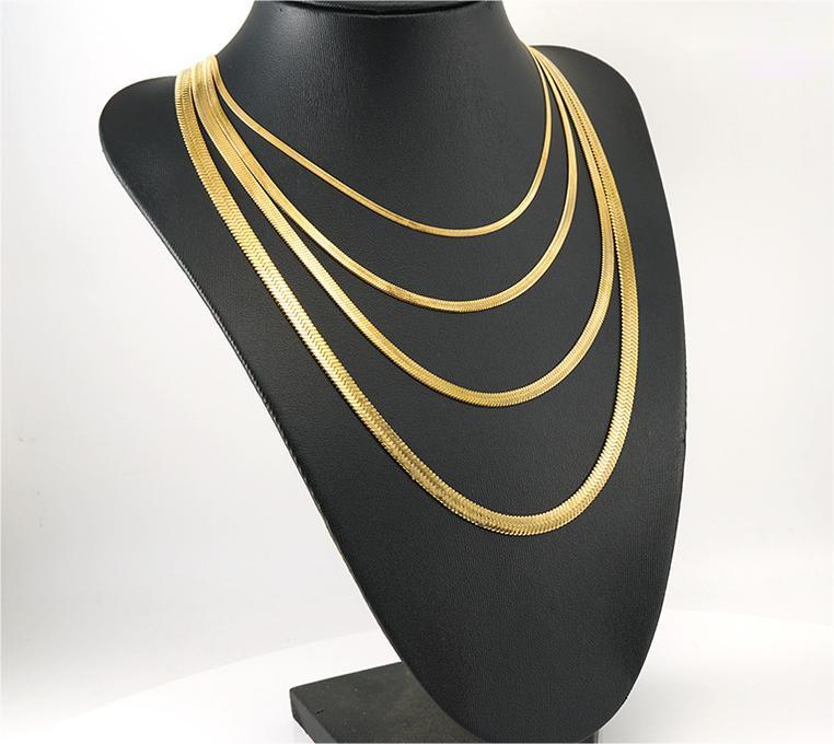 RSD Fashion Titanium Steel Blade Chain Lock Bone Necklace 18K Gold Plated Stainless Steel Wide Flat Necklace