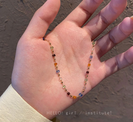 Colourful crystal beads new collarbone chain summer niche design sense simple choker necklace female