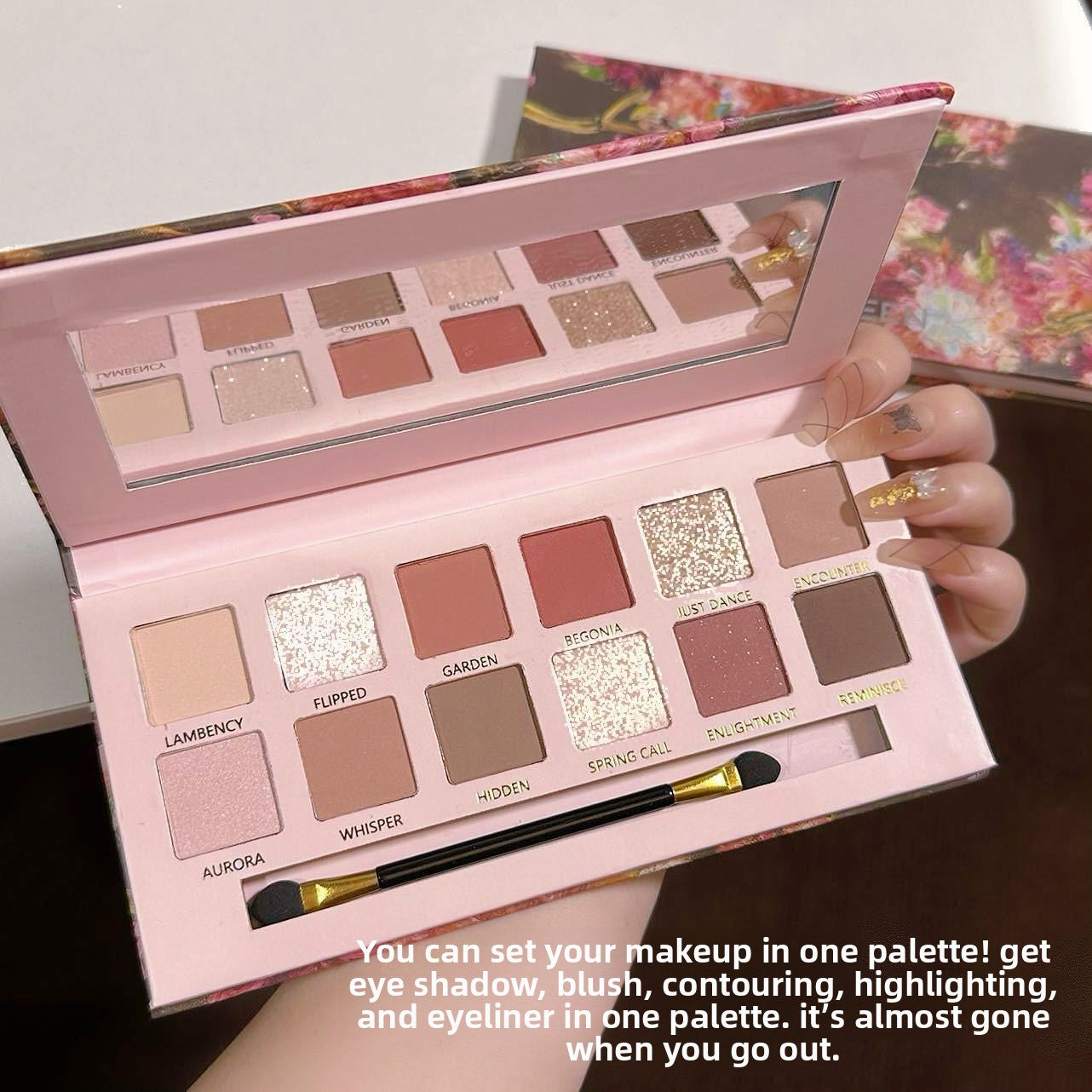 Factory Supply Direct Sales 12 Colors Begonia Flower Oil Painting Style Pink Brown Eyeshadow Plate