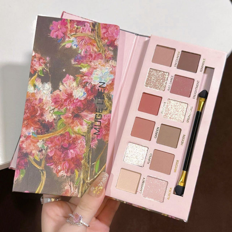 Factory Supply Direct Sales 12 Colors Begonia Flower Oil Painting Style Pink Brown Eyeshadow Plate