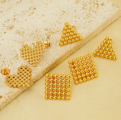 RSD Titanium steel round bead earrings female niche design stainless steel square love earrings triangle earrings