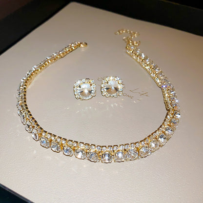RSD zircon emerald square earrings necklace two-piece set trend elegant set female