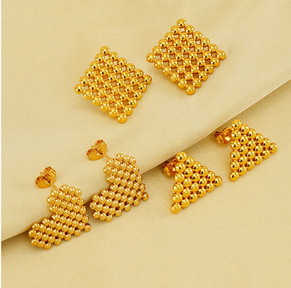 RSD Titanium steel round bead earrings female niche design stainless steel square love earrings triangle earrings