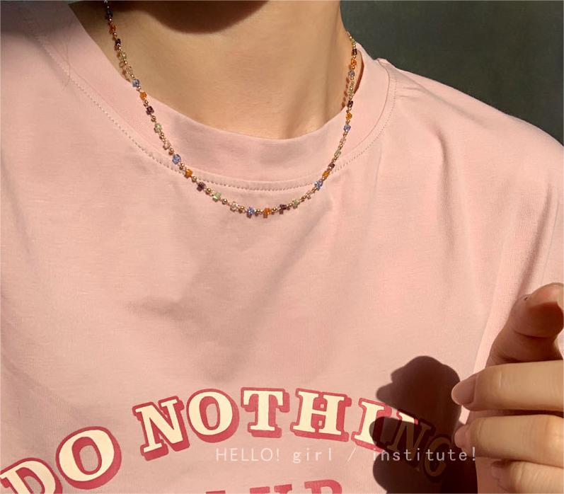 Colourful crystal beads new collarbone chain summer niche design sense simple choker necklace female