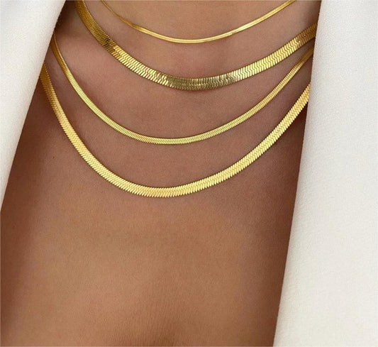 RSD Fashion Titanium Steel Blade Chain Lock Bone Necklace 18K Gold Plated Stainless Steel Wide Flat Necklace