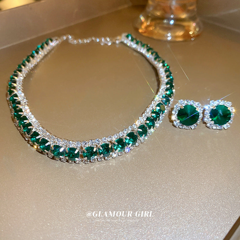RSD zircon emerald square earrings necklace two-piece set trend elegant set female