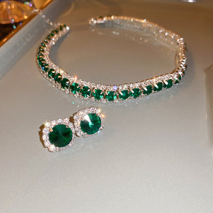 RSD zircon emerald square earrings necklace two-piece set trend elegant set female