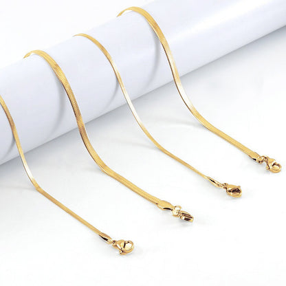 RSD Fashion Titanium Steel Blade Chain Lock Bone Necklace 18K Gold Plated Stainless Steel Wide Flat Necklace